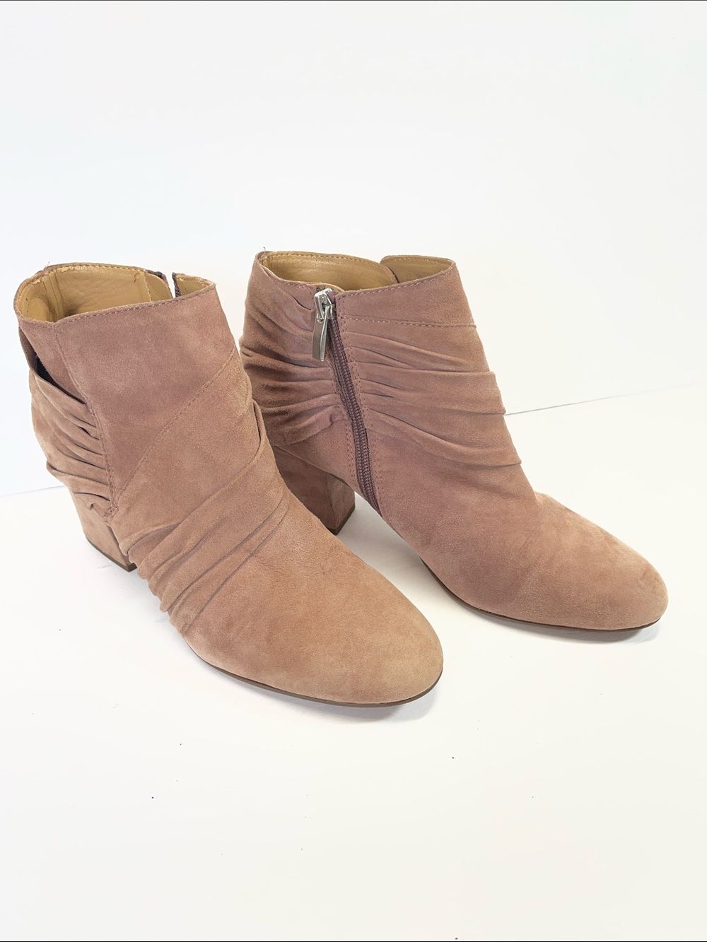 Franco Sarto Mauve Suede Ruching Ankle Booties